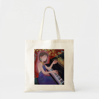 Anime Style Girl Playing Piano Elegant Music  Tote Bag
