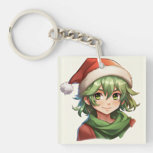 Anime Style Kerst Elf Portret Sleutelhanger