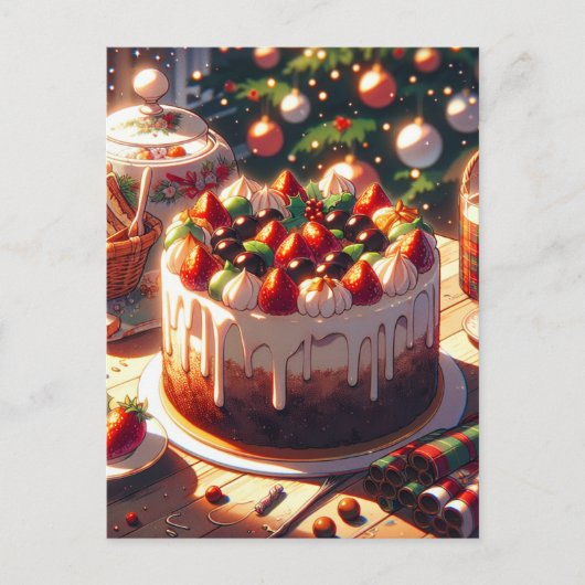 Anime Style Strawberry Cake Nighttime Holiday Briefkaart (Voorkant)