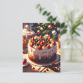 Anime Style Strawberry Cake Nighttime Holiday Briefkaart (Staand voorkant)