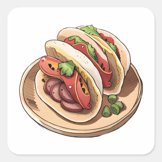 Anime Style Waterverf Clip Art Mexican Taco Vierkante Sticker (Voorkant)