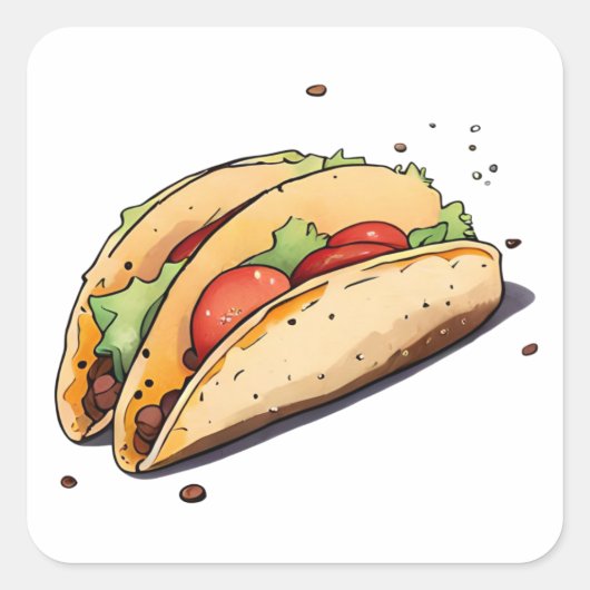 Anime Style Waterverf Mexican Taco Clip art Vierkante Sticker (Voorkant)
