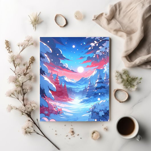 Anime Style Winter Mountain Art Snowy Night Scene Briefkaart