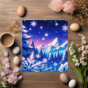 Anime Style Winter Mountain Art Snowy Night Scene Briefkaart