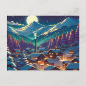Anime Style Winter Village Snowy Night Scene Briefkaart (Voorkant)