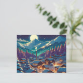 Anime Style Winter Village Snowy Night Scene Briefkaart (Staand voorkant)