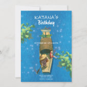 Anime-summeravontuur met boot en blauwe wateren kaart (Voorkant)