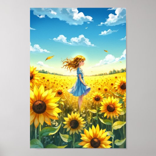 Anime Sunflower Field Summer Wall Art Poster (Voorkant)