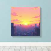 Anime Sunset CityScape Uitgerekt Canvas Print (Insitu (Houten vloer))