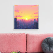 Anime Sunset CityScape Uitgerekt Canvas Print (Insitu (Woonkamer))