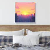 Anime Sunset CityScape Uitgerekt Canvas Print (Insitu (Slaapkamer))
