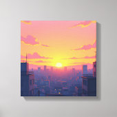 Anime Sunset CityScape Uitgerekt Canvas Print (Voorkant)
