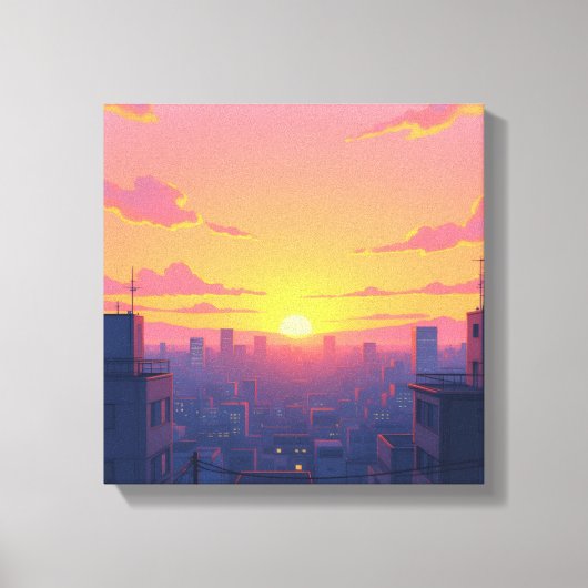 Anime Sunset CityScape Uitgerekt Canvas Print (Voorkant)