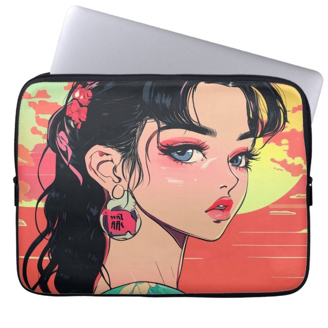Anime Sunset Girl Laptop Pad Sleeve (Voorkant)