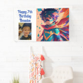 Anime superheld jongen gepersonaliseerde verjaarda spandoek (Insitu)