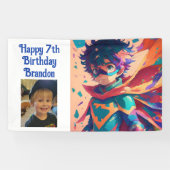 Anime superheld jongen gepersonaliseerde verjaarda spandoek (Horizontaal)