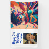Anime superheld jongen gepersonaliseerde verjaarda spandoek (Verticaal)