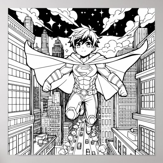 Anime Superhero Boy | Kinderen kleurstof Poster (Voorkant)