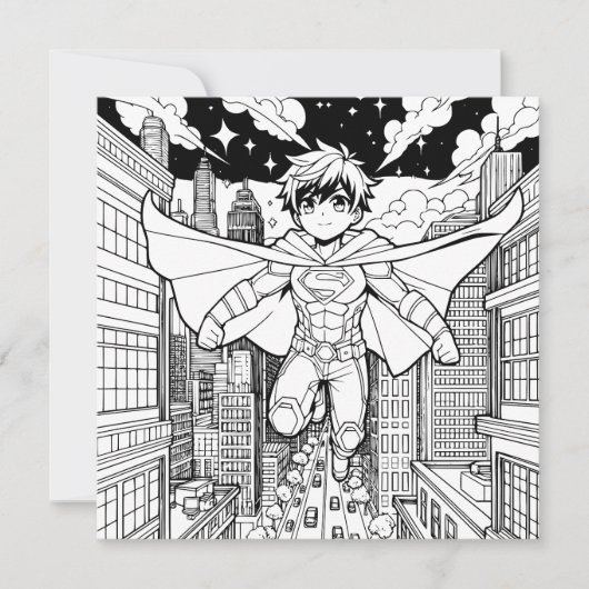 Anime Superhero Boy | Kinderen kleurstof Save The Date (Voorkant)