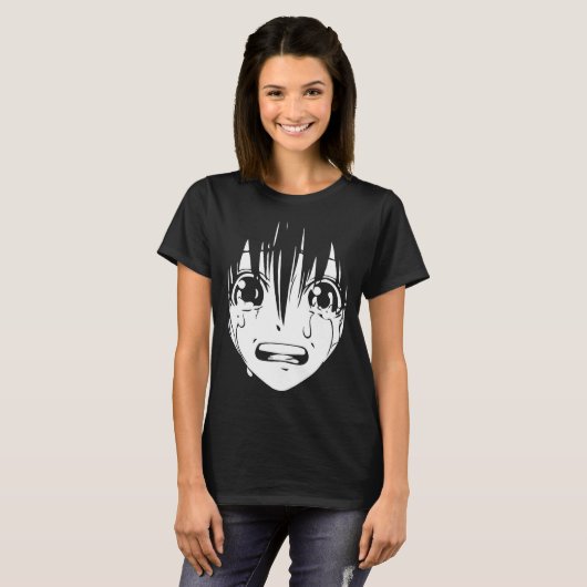 Anime T-Shirt: Droogmeisje (zwart-wit) T-shirt (Voorkant volledig)
