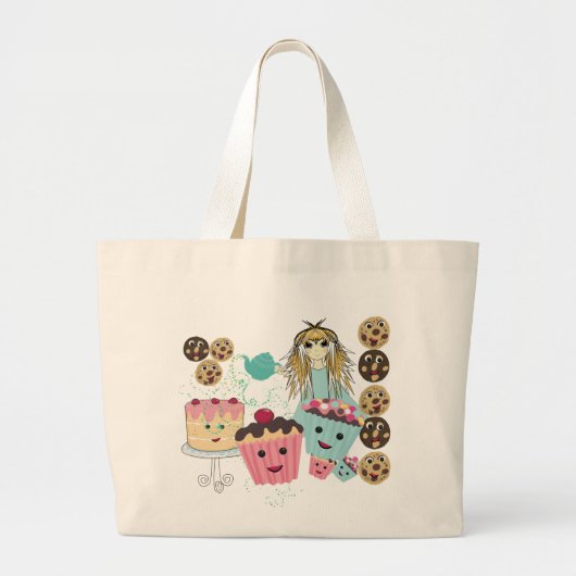 Anime Tea Party Kawaii Cake Grote Tote Bag (Voorkant)