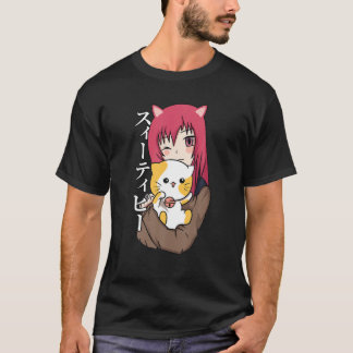 Anime Teen Girl - Cat Lover - Japanse cultuurkunst T-shirt