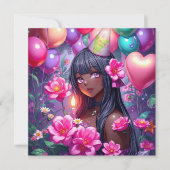 Anime thema Afro-Amerikaanse meisje verjaardag Kaart (Voorkant)
