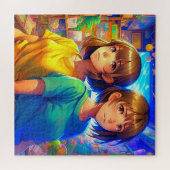 Anime-thema tweeling meisjes legpuzzel (Horizontaal)