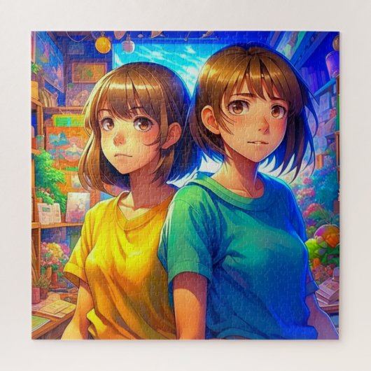 Anime-thema tweeling meisjes legpuzzel (Verticaal)