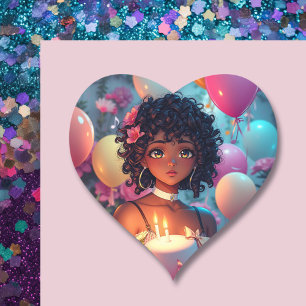 Anime Thema Verjaardag Meisje van Kleur Hart Sticker