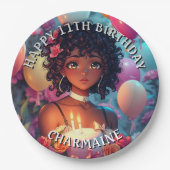 Anime Thema Verjaardag Meisje van Kleur Papieren Bordje (Voorkant)