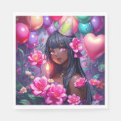 Anime Thema Verjaardag Meisje van Kleur Servet (Voorkant)