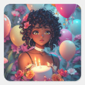 Anime Thema Verjaardag Meisje van Kleur Vierkante Sticker (Voorkant)