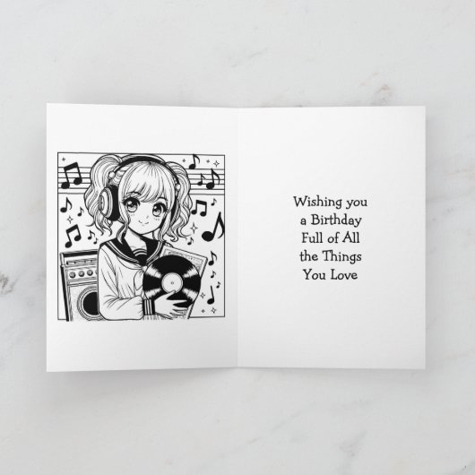 Anime thema Verjaardag van het meisje | kleurplaat Kaart (Binnen)