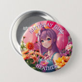 Anime thema Verjaardagsmeisje gepersonaliseerd Ronde Button 7,6 Cm (Voorkant /achterkant)