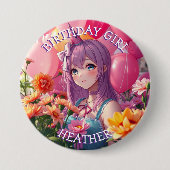 Anime thema Verjaardagsmeisje gepersonaliseerd Ronde Button 7,6 Cm (Voorkant)