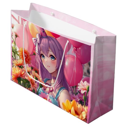 Anime Thema Verjaardagsmeisje Groot Cadeauzakje (Voorkant Gekanteld)