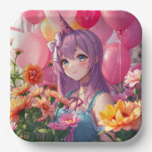 Anime Thema Verjaardagsmeisje Papieren Bordje (Voorkant)