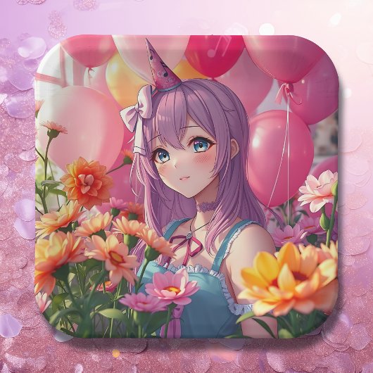 Anime Thema Verjaardagsmeisje Papieren Bordje