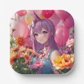 Anime Thema Verjaardagsmeisje Papieren Bordje (Voorkant)