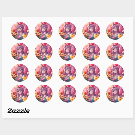 Anime Thema Verjaardagsmeisje Ronde Sticker (Vel)