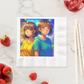 Anime Theme Twin Girl's Verjaardagsfeest Servet (Insitu)