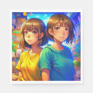 Anime Theme Twin Girl's Verjaardagsfeest Servet