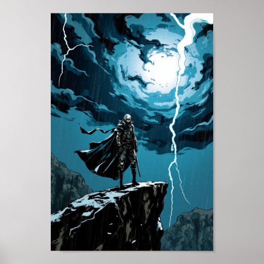 Anime Thunderstorm Cliff Warrior Wall Art Poster (Voorkant)