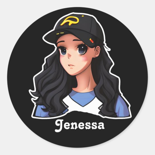 Anime Tiener Meisje Gepersonaliseerd Ronde Sticker (Voorkant)
