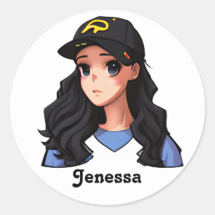 Anime Tiener Meisje Gepersonaliseerd Ronde Sticker
