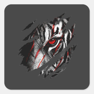 Anime Tijger Ogen Door Krassen Vierkante Sticker