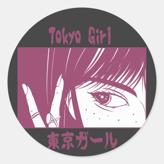 Anime Tokyo Girl Ronde Sticker (Voorkant)