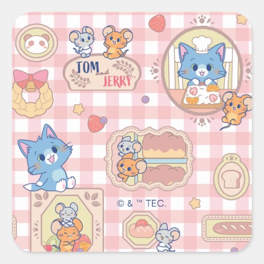 Anime Tom en Jerry Bakery Patroon Vierkante Sticker (Voorkant)