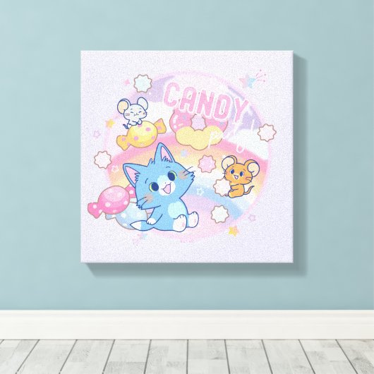 Anime Tom en Jerry Snoep Party Canvas Afdruk (Insitu (Houten vloer))